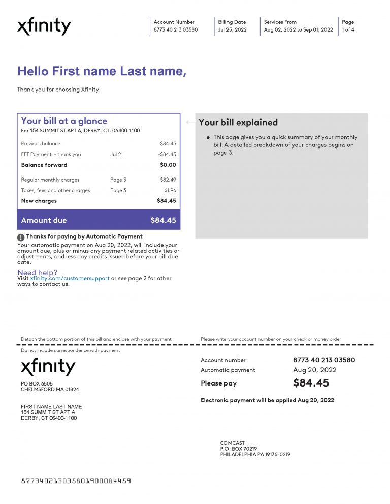 Xfinity Bill Template Free Editable Comcast Bill Fakeutilitybills