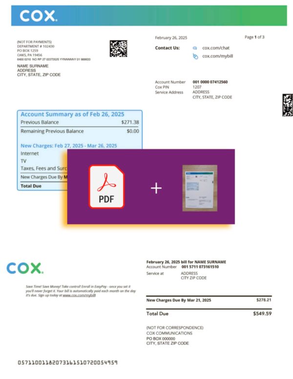 USA COX utility file with verification stamp – ready to use