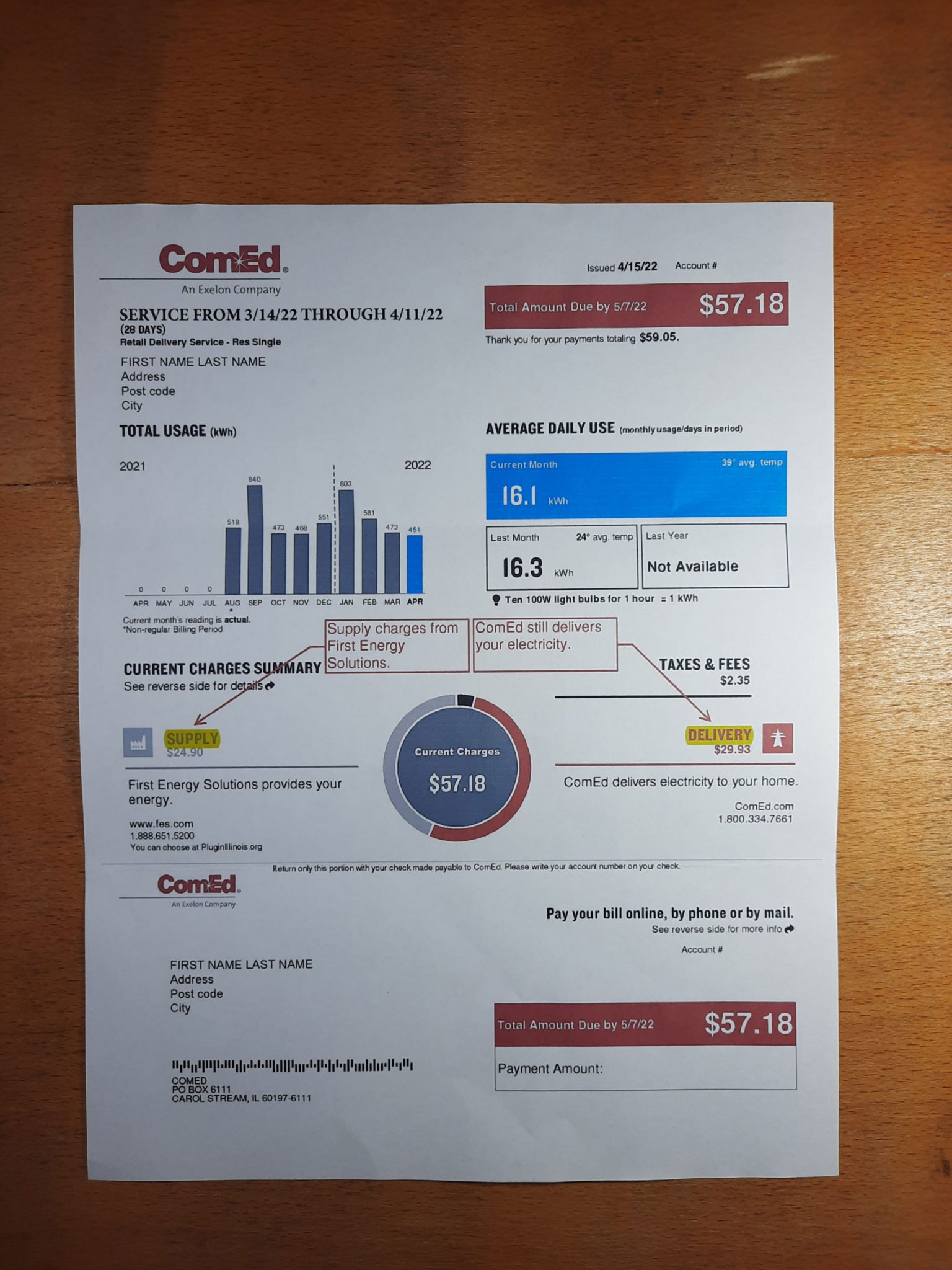 Comed Fake utility bill template
