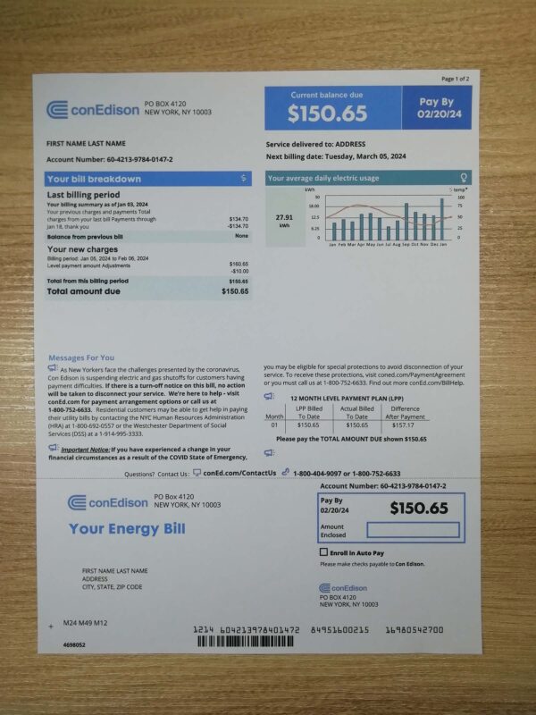 ConEdison Fake utility bill