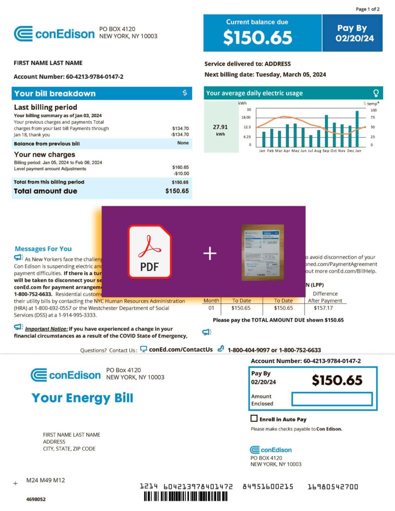 Con Edison bill template - Create a Fake Con Edison utility bill today PDF