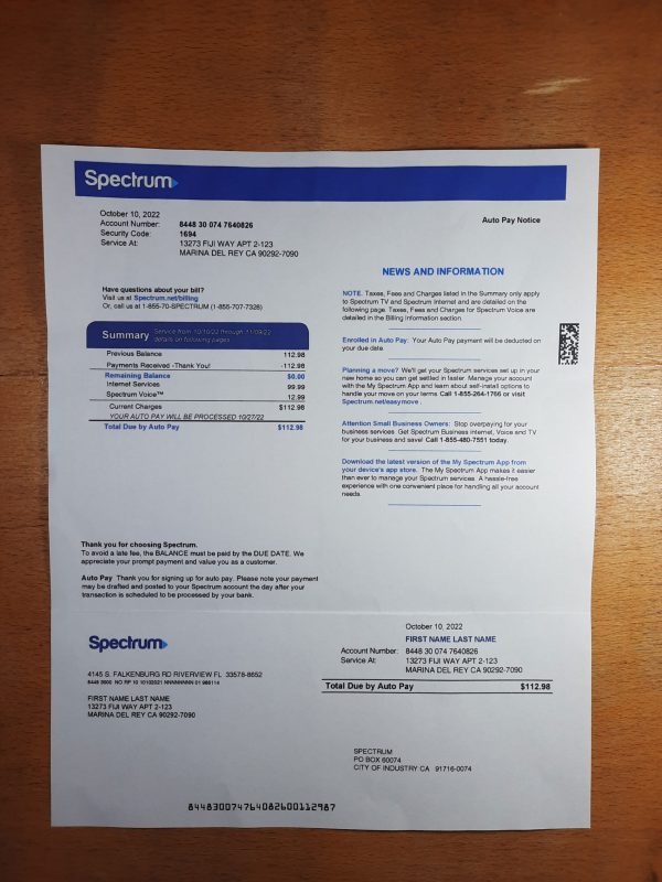 Spectrum Bill Template Fake Utility Bills