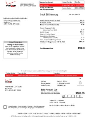 fake verizon utility bill template