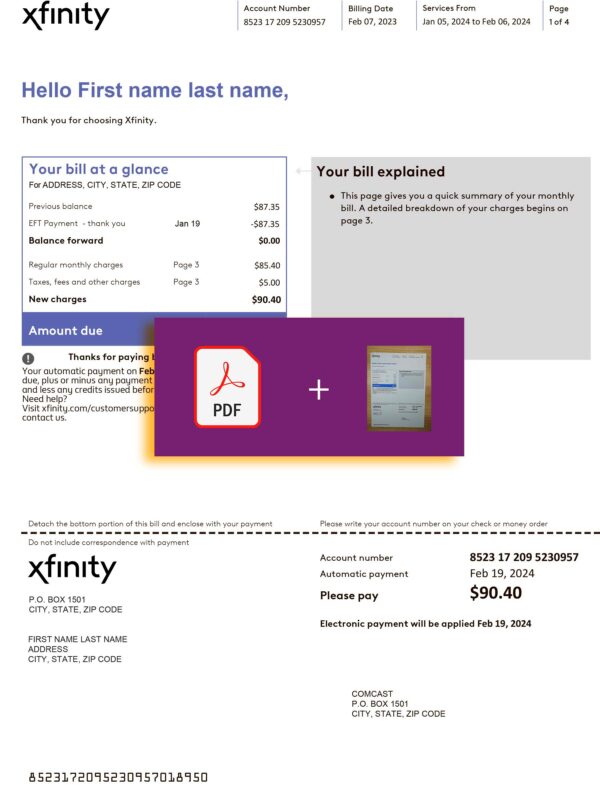 xfinity utility bill template PDF