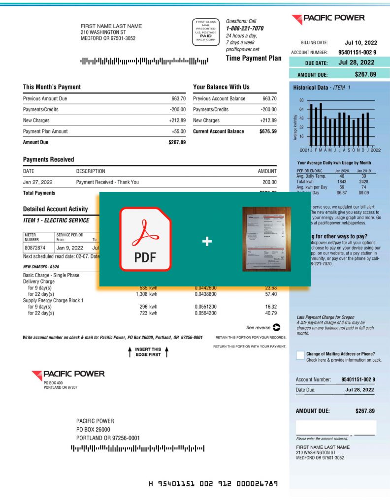 California Fake utility bill template in PDF order now