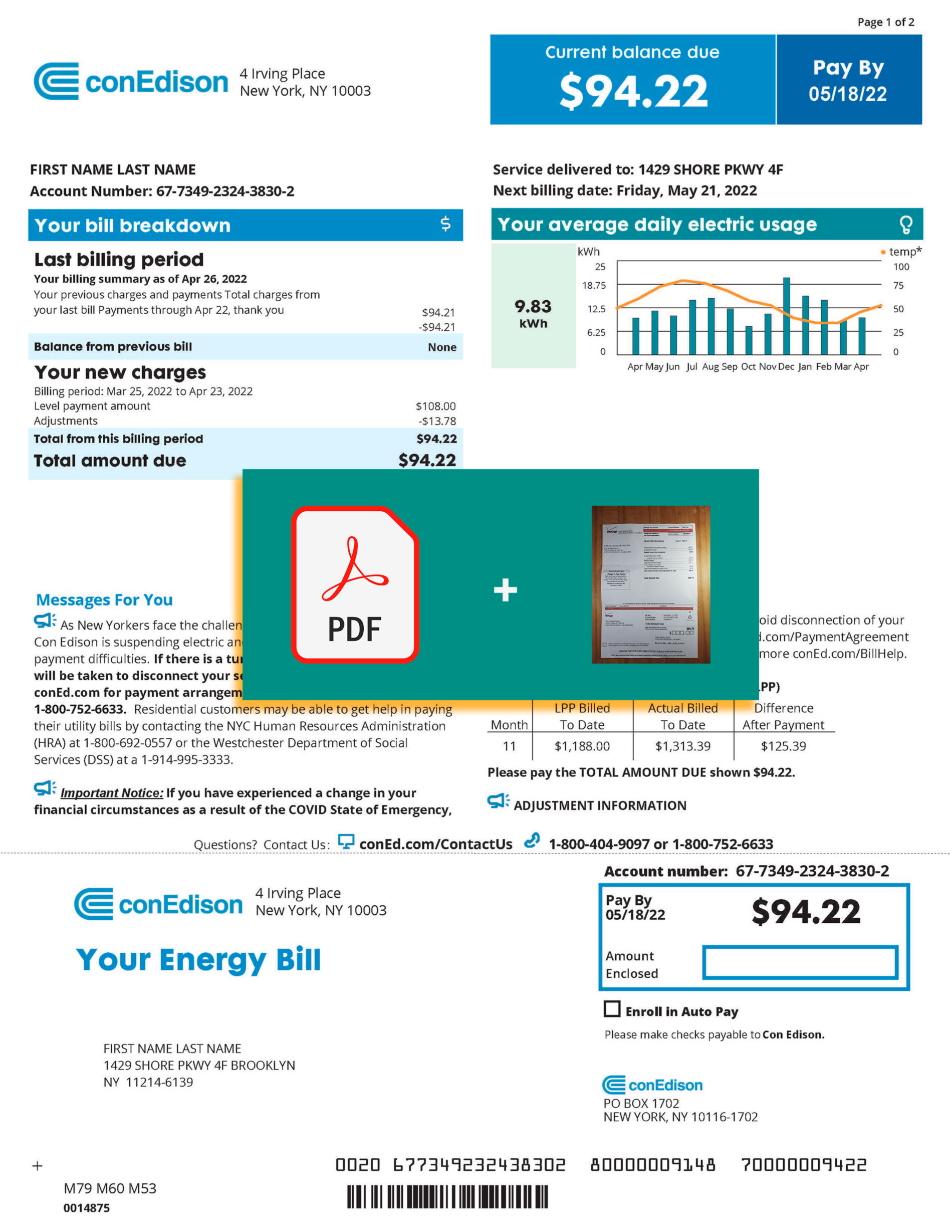 Con Edison bill template Create a professional fake Con Edison