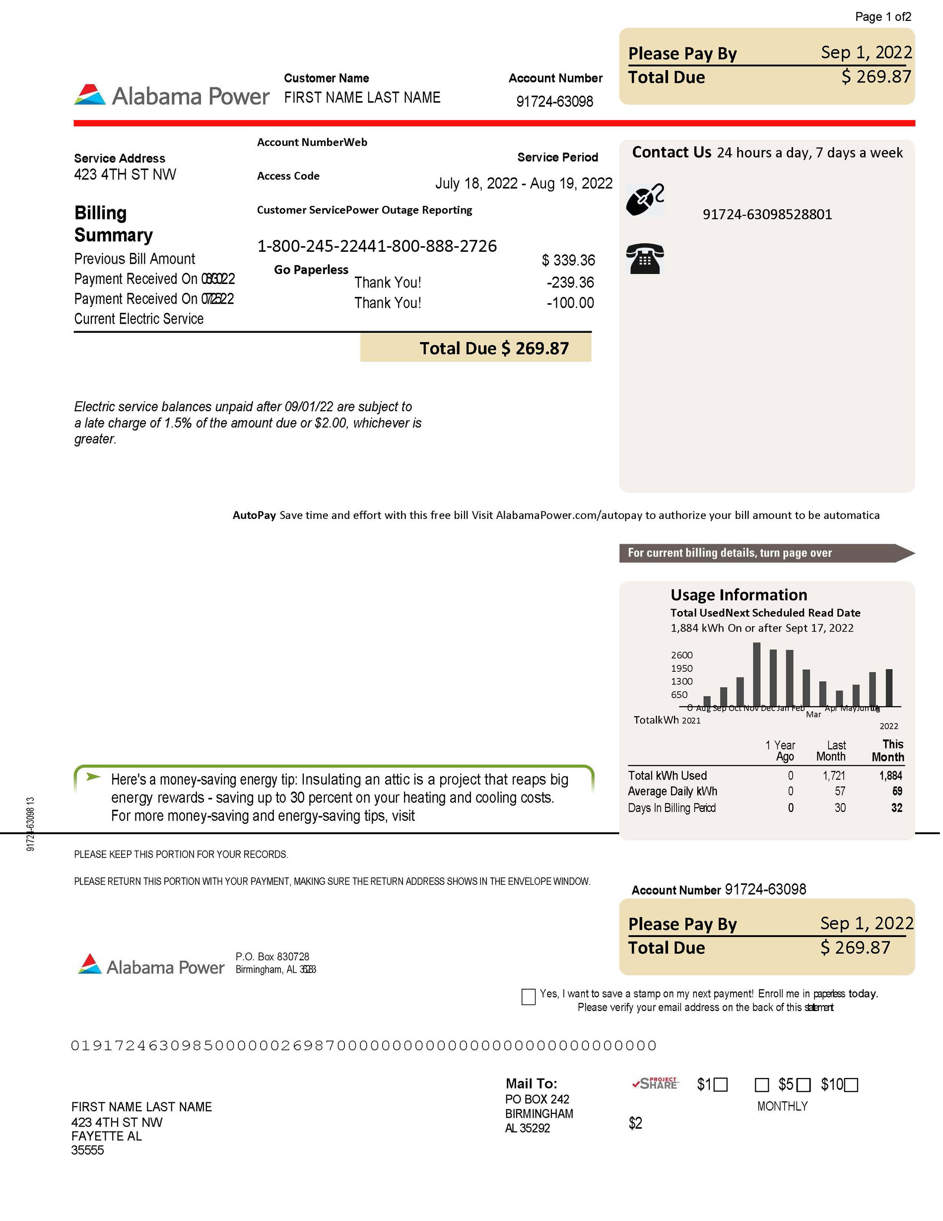 Alabama Fake utility bill template