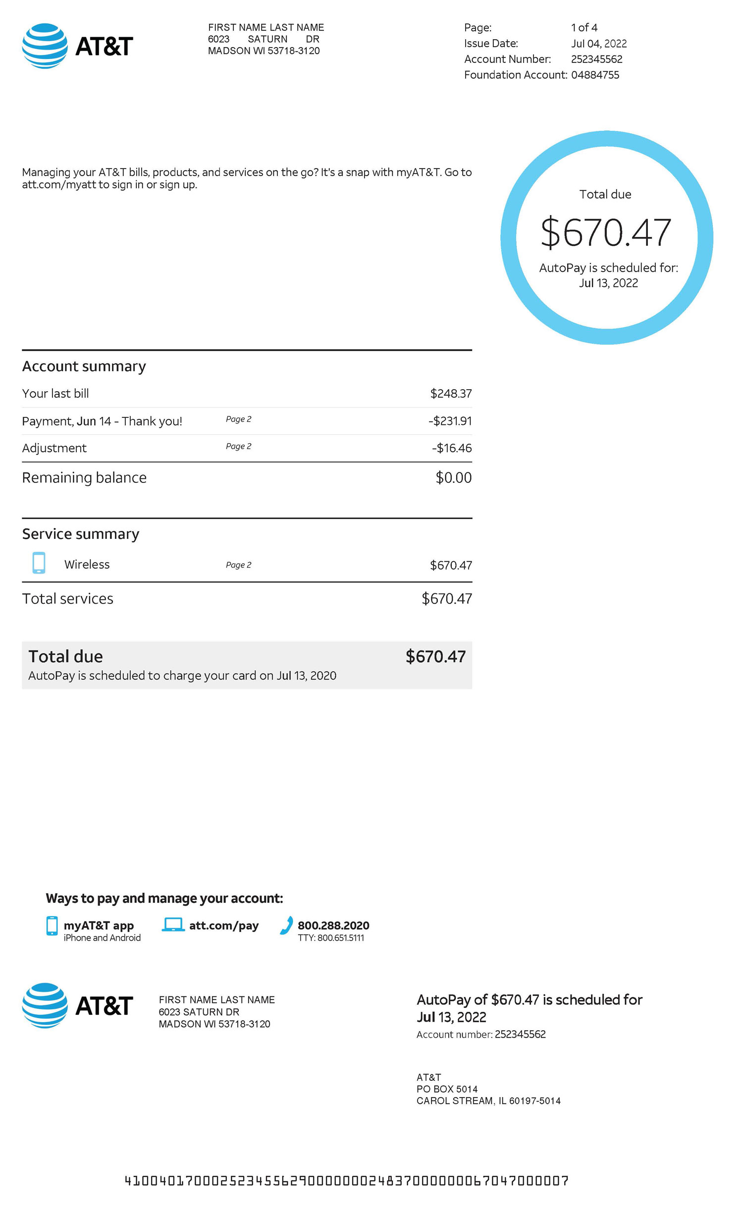 ATT bill template order now and we create professional looking fake