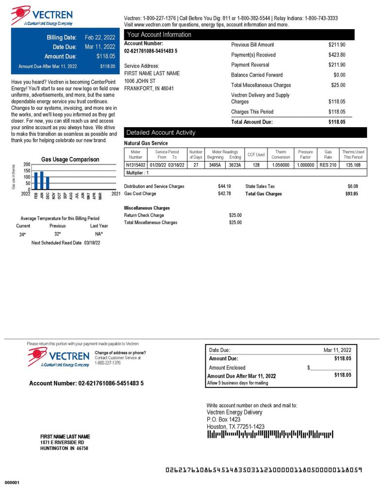 Fake utility bill template