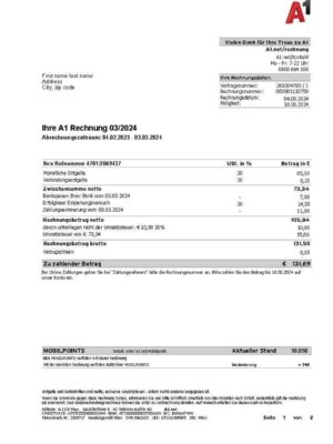 austria A1 utility bill template