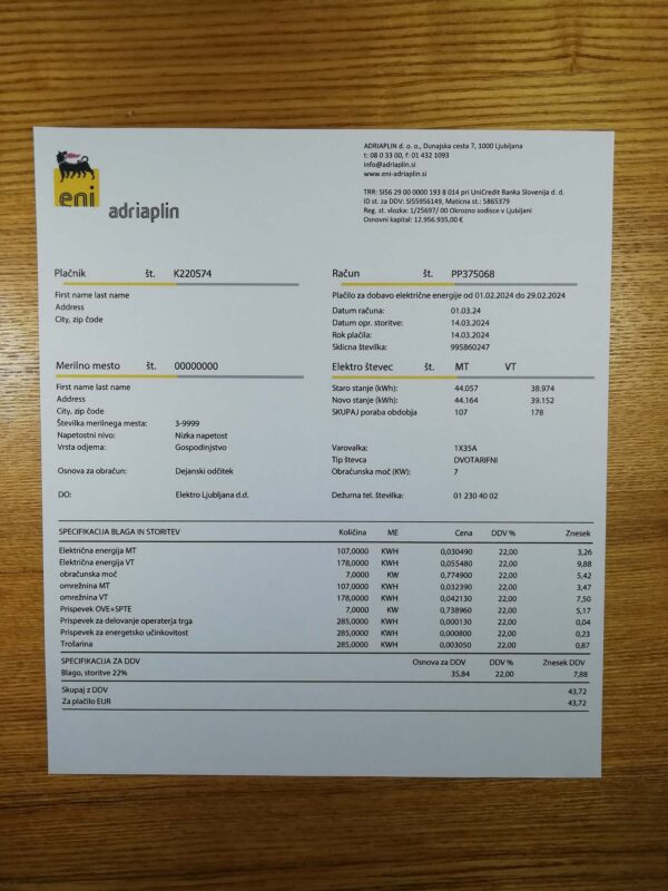 Slovenia fake utility bill