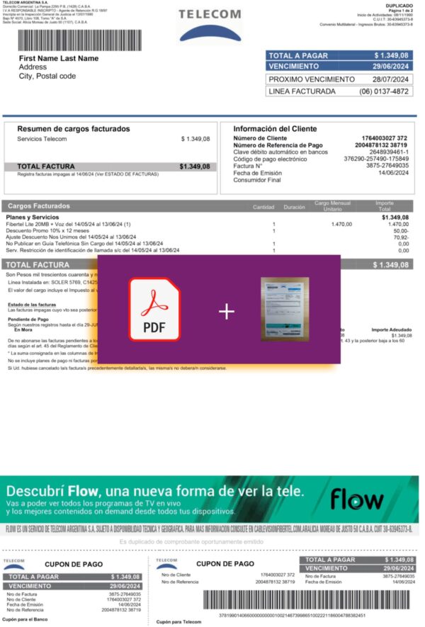 Verified {State} Telecom statement – PDF with visual watermark