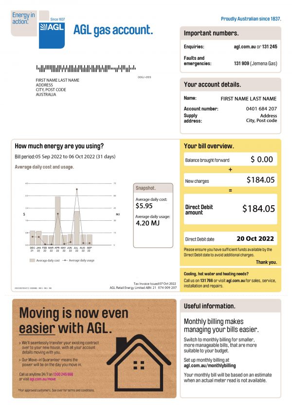 Australia fake utility bill for proof of address