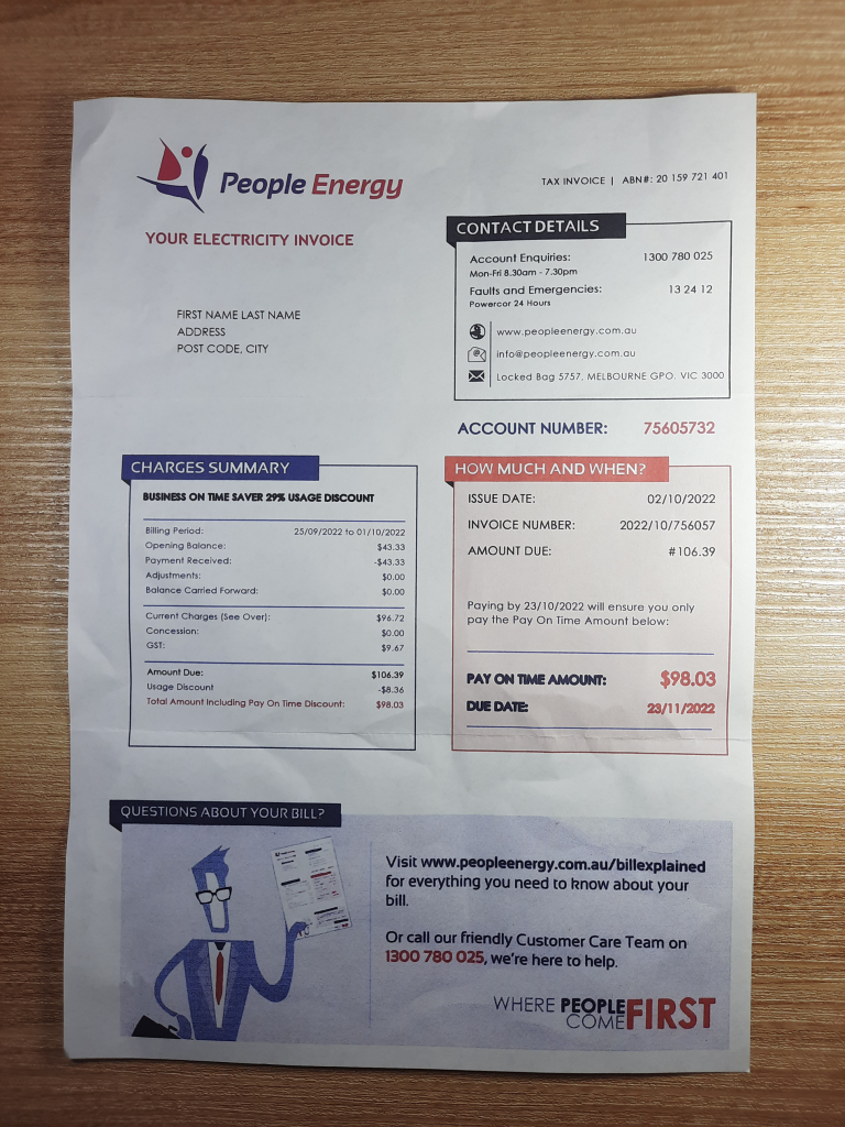 Australia People fake utility bill template