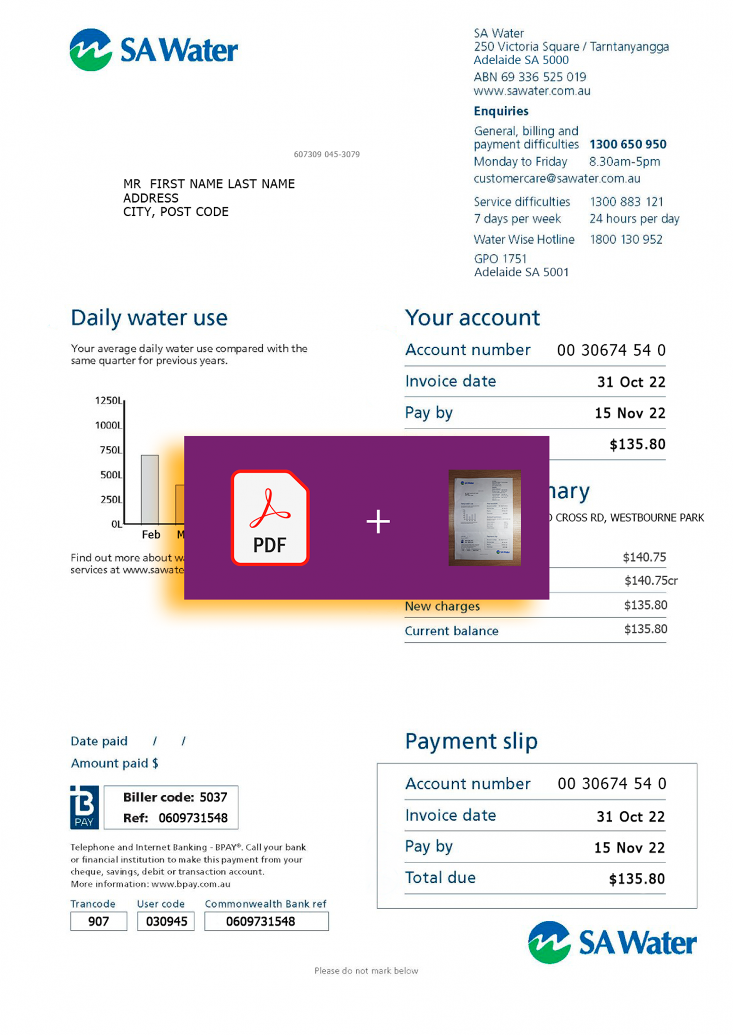 Australia SA Water fake utility bill template