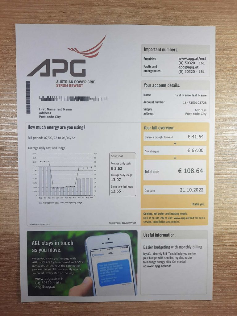 Austria APG fake utility bill template sample