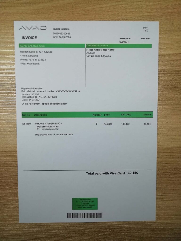 Lithuania AVAD fake utility bill template