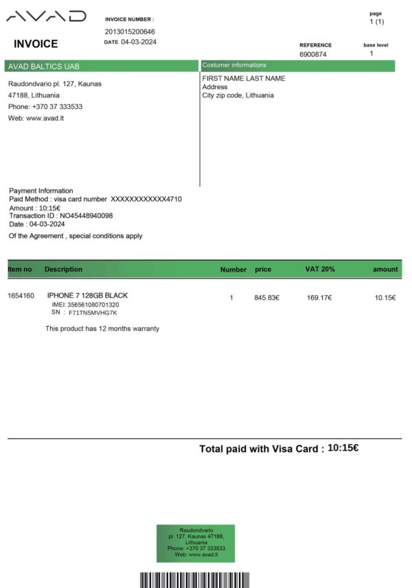 LITVA Clean layout of AVAD {utility type} bill – editable {State} version