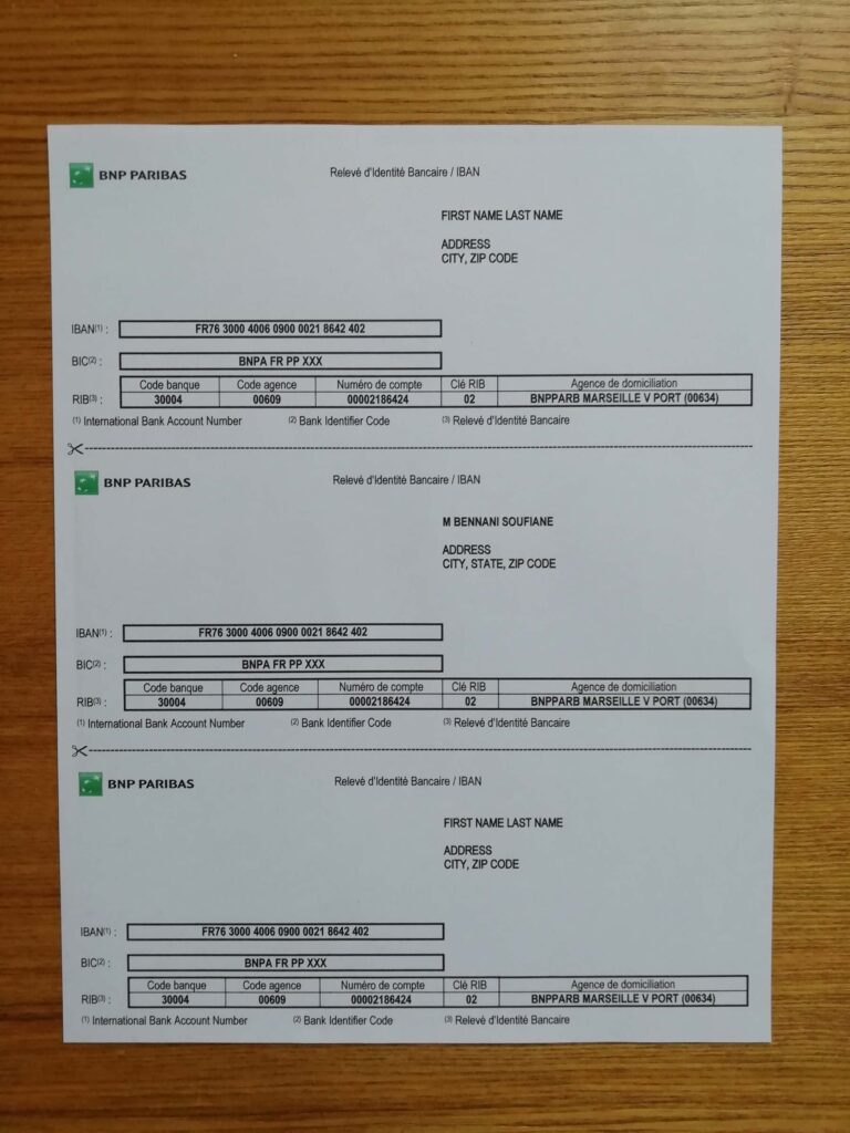 BNP PARIBAS Bank fake utility bill template sample