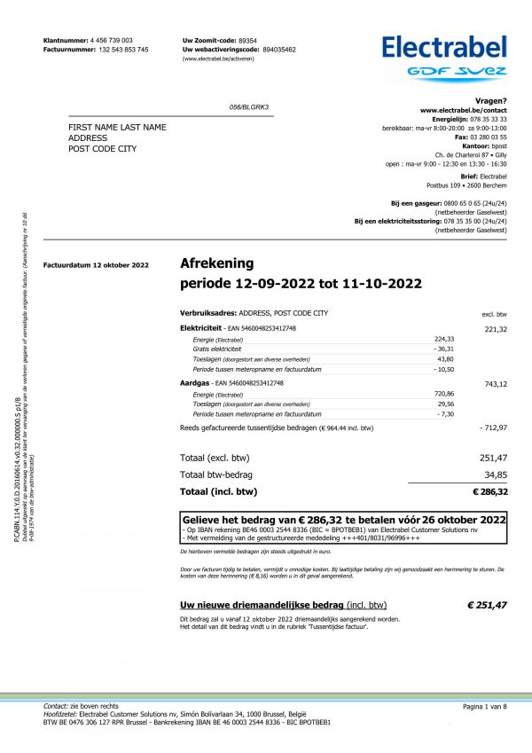 Belgium fake utility bill for proof of address