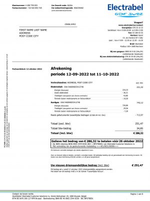 Belgium fake utility bill for proof of address