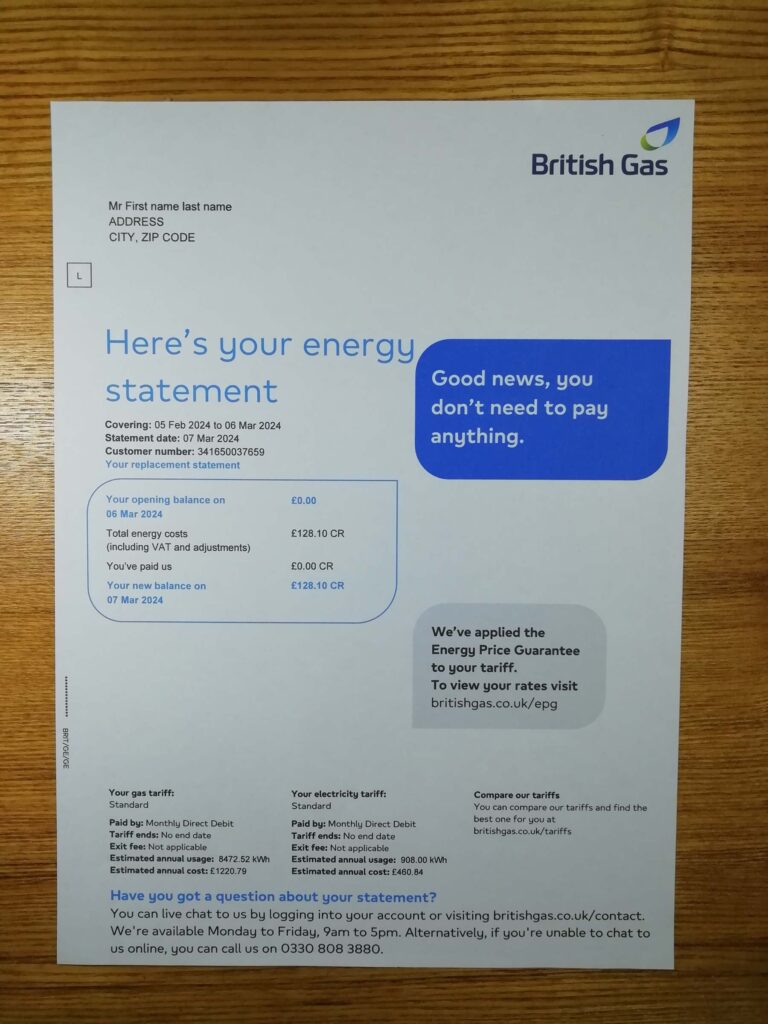 New Utility Bill British Gas UK fake utility bill template sample