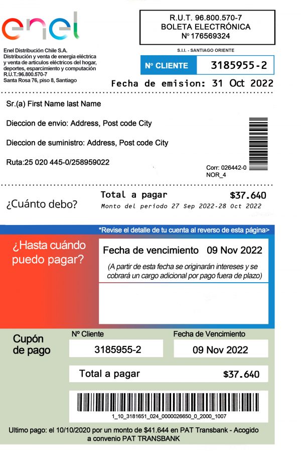 Chile utility bill template
