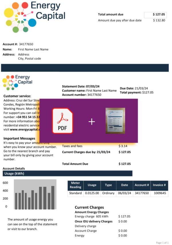 Chile Energy Capital bill template – includes authenticity banner