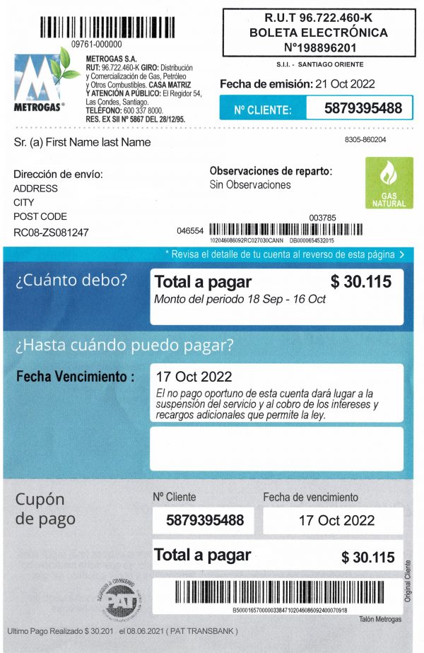Chile fake utility bill for proof of address