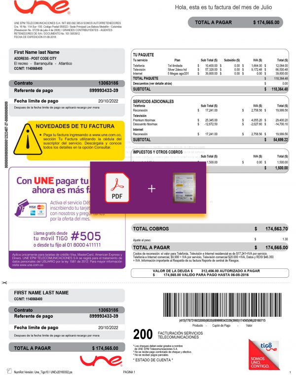Colombia utility bill template