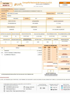 Costa Rica utility bill template