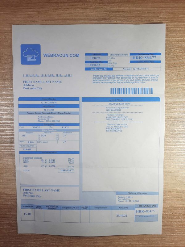 Croatia WEBRACUN fake utility bill template sample