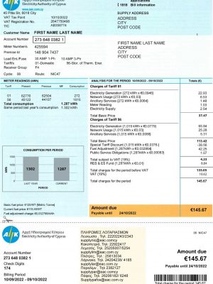Cyprus Make utility bill template