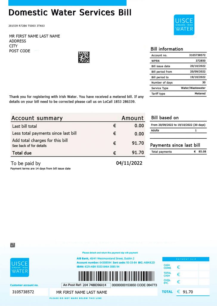 United Kingdom (UK) & Ireland Fake utility bill template