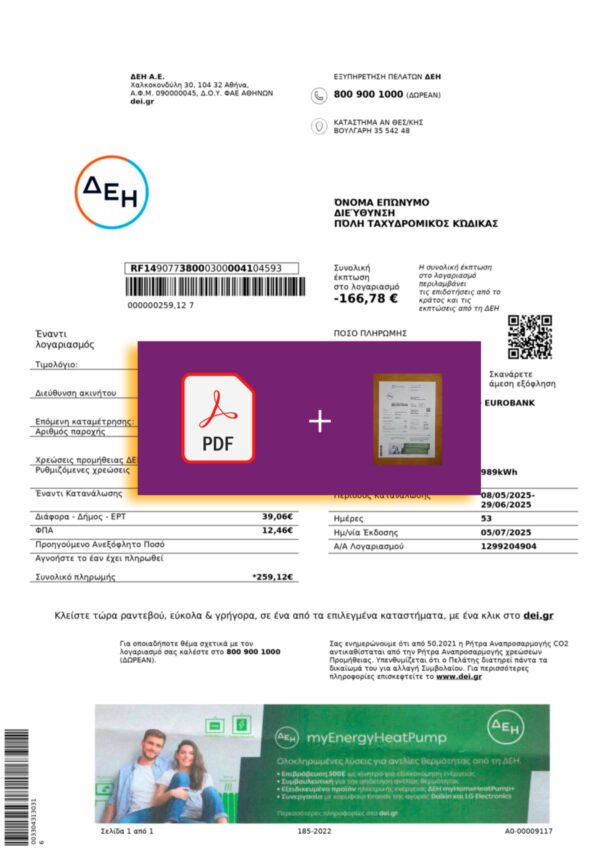 Downloadable electric bill from DEI, Greece – banner included
