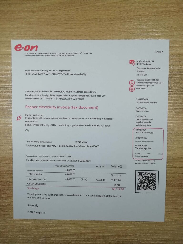 Czech Republic e-on NEW fake utility bill template Sample