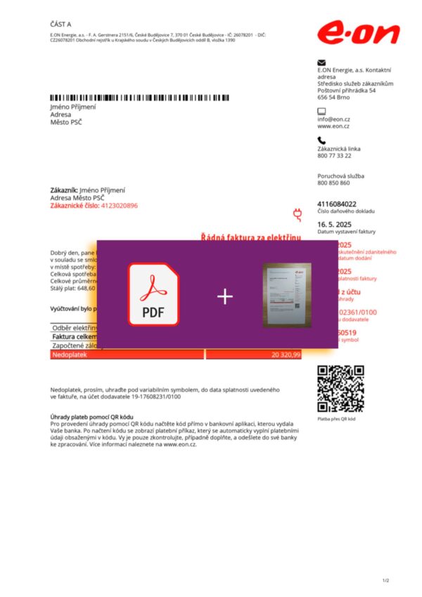 Czech E-ON utility file with verification stamp – ready to use