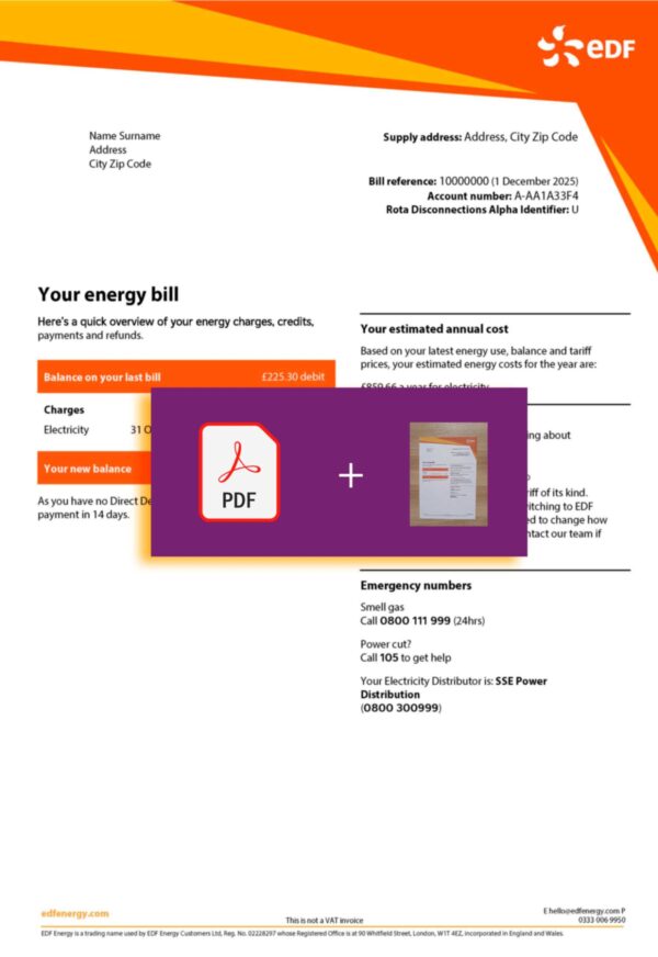Verified UK EDF statement – PDF with visual watermark