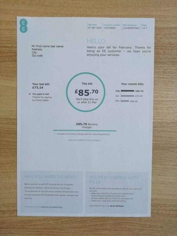 New Phone Utility Bill UK fake utility bill template sample