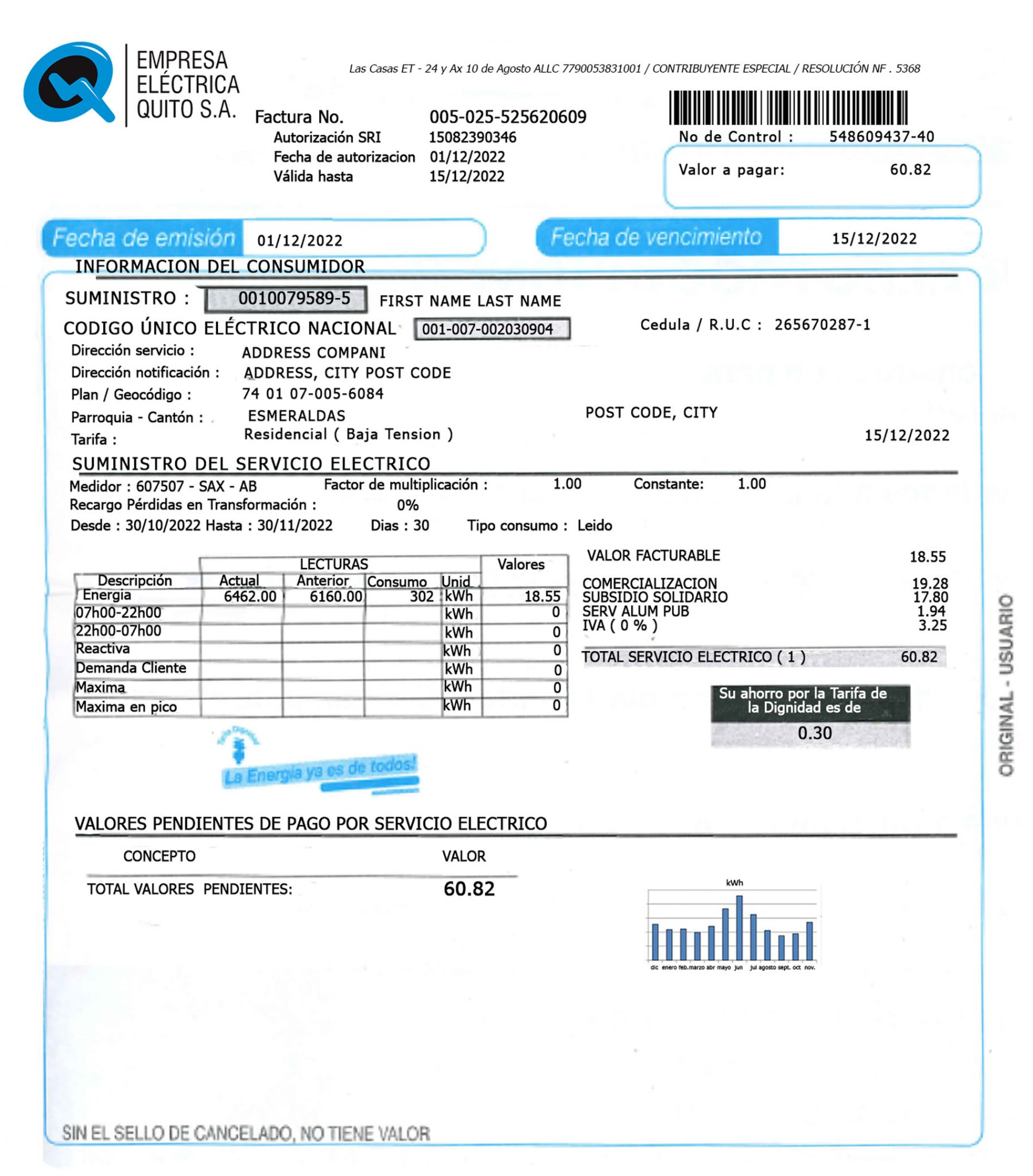 Ecuador Empresa fake utility bill template