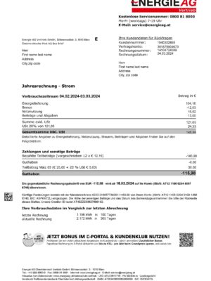 Austria EnergieAG utility bill from {State} – customizable PDF for address proof