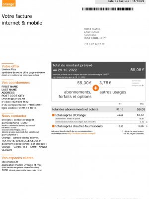 France fake utility bill for proof of address