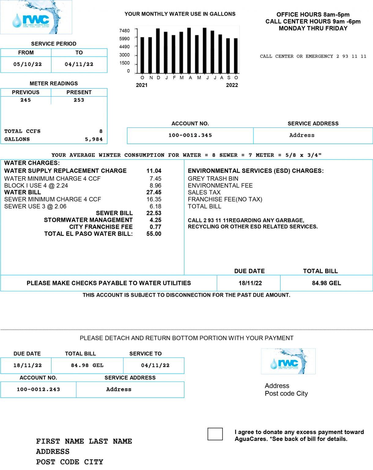 Georgia RWC Fake Utility Bill Template