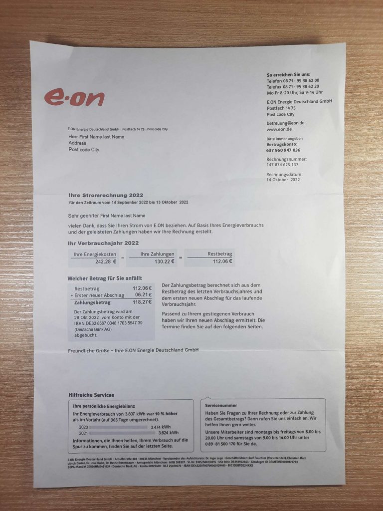 Germany EON fake utility bill template Sample