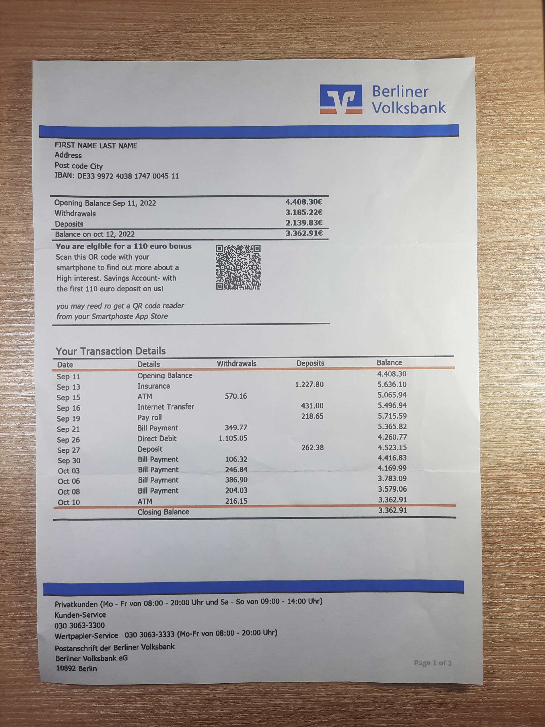 Germany Fake utility bill template