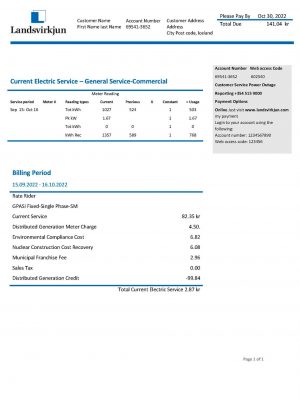 Iceland utility bill template