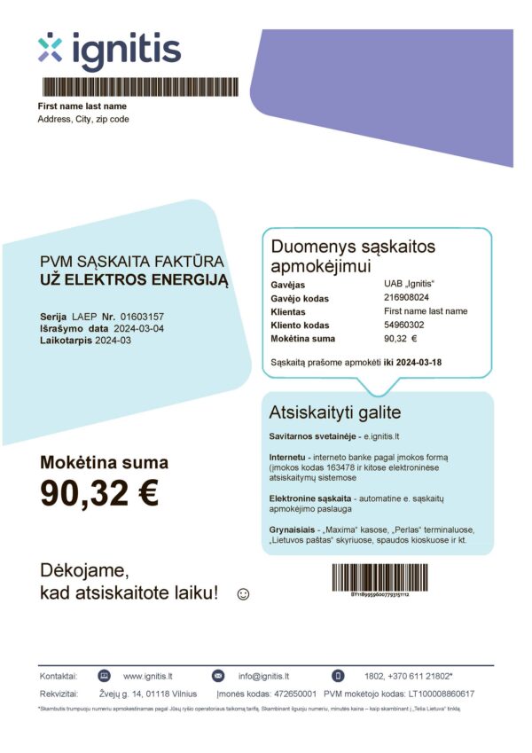 Lithuania utility bill template