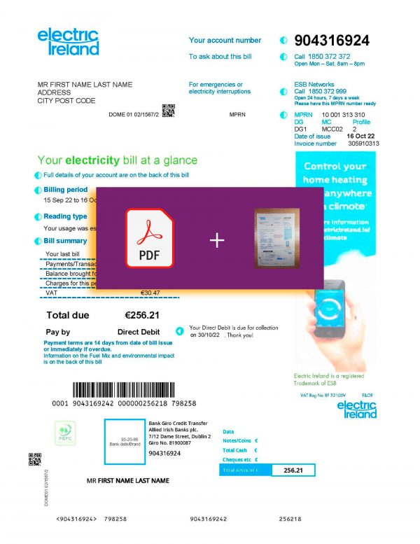 Ireland Fake utility bill