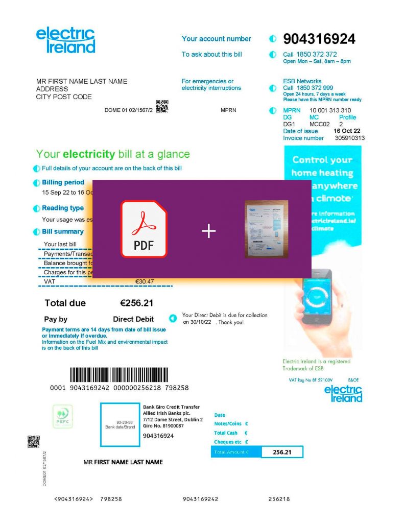 United Kingdom (UK) & Ireland Fake utility bill template