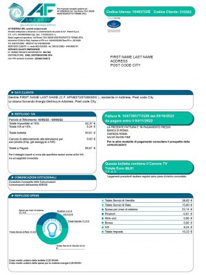 Italy utility bill template